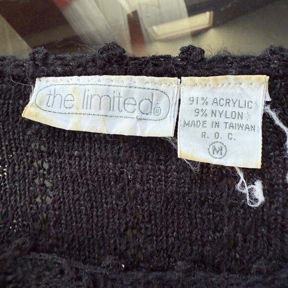 Vintage The Limited Black Lace-Knit Sweater Crewneck Size M Acrylic / Nylon - Picture 9 of 10